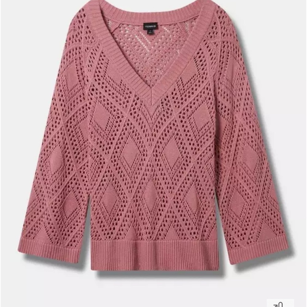 Torrid Pink V-Neck Sweater with Pointelle Design